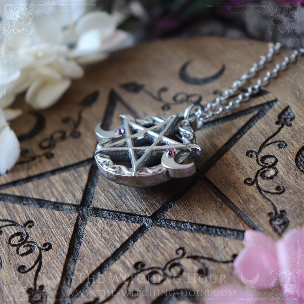 Pendentif pentacle et triple lune en améthyste