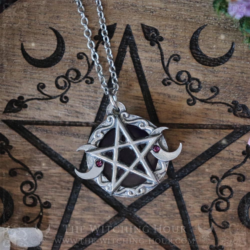 Pendentif pentacle et triple lune en améthyste