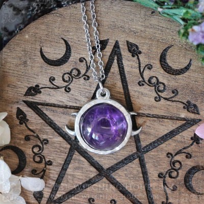 Pendentif pentacle et triple lune en améthyste