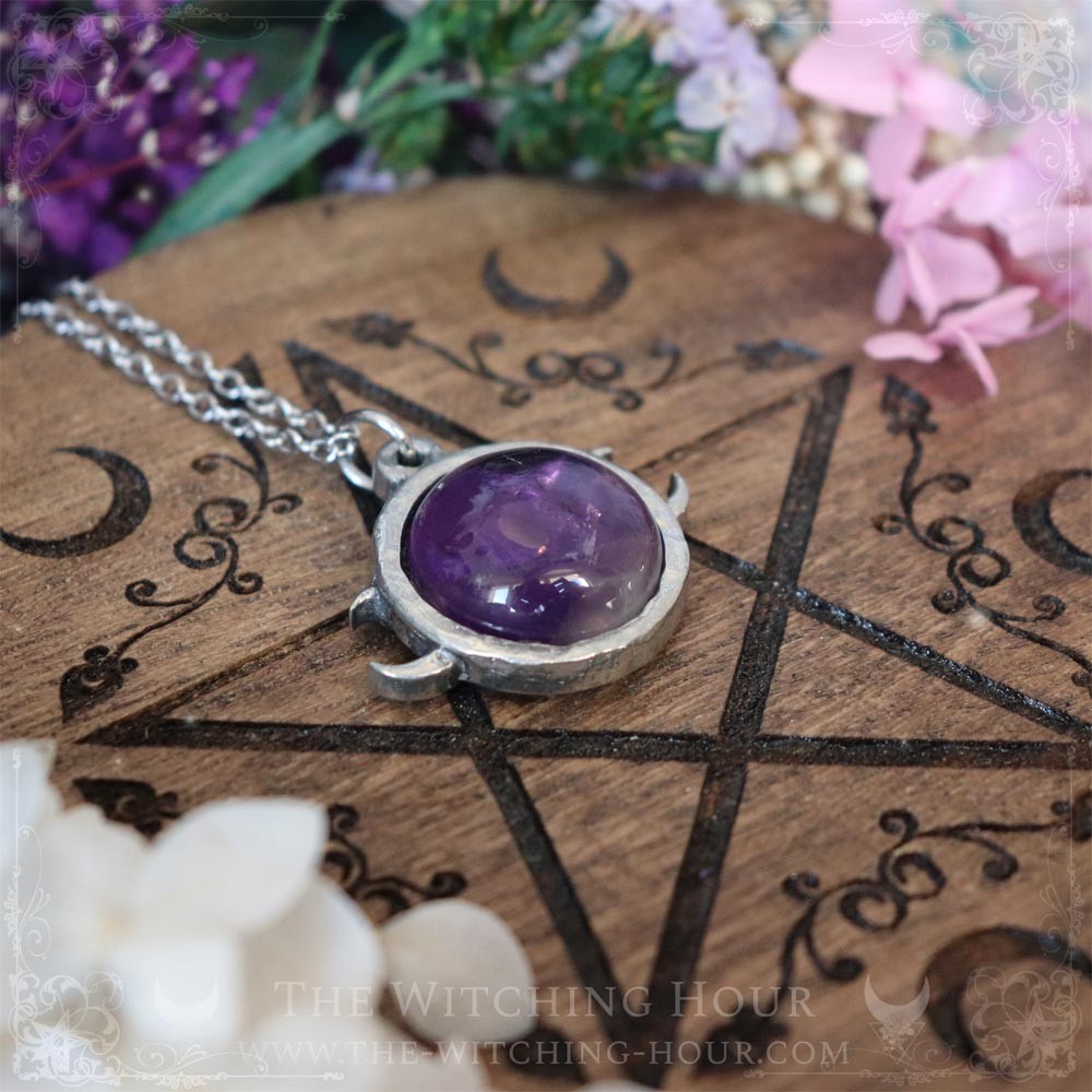 Pendentif pentacle et triple lune en améthyste