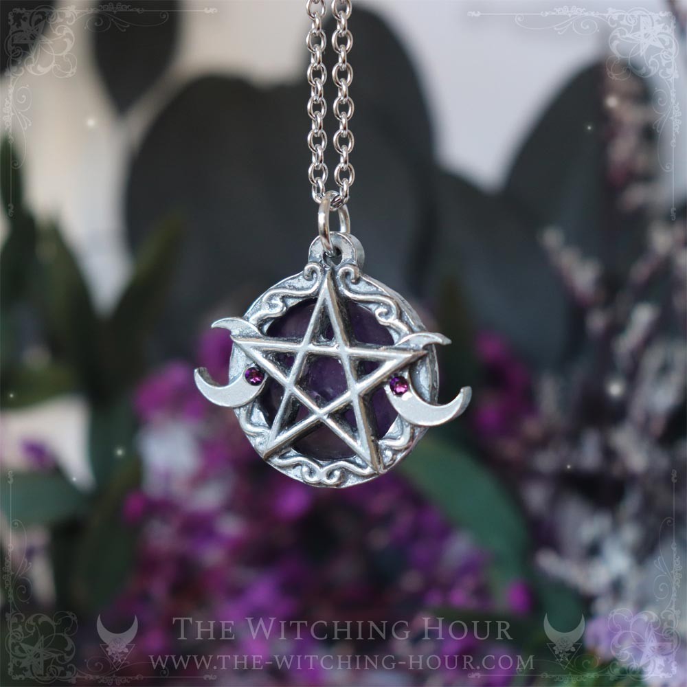 Pendentif pentacle et triple lune en améthyste