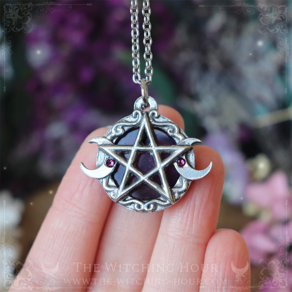 Pendentif pentacle et triple lune en améthyste