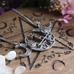 Lilith necklace with triple moon and red garnet, gothic jewelry handmade