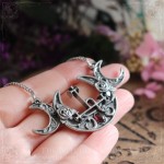Lilith necklace with triple moon and red garnet, gothic jewelry handmade