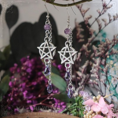 Boucles d'oreilles pentacles "amethyst tears"