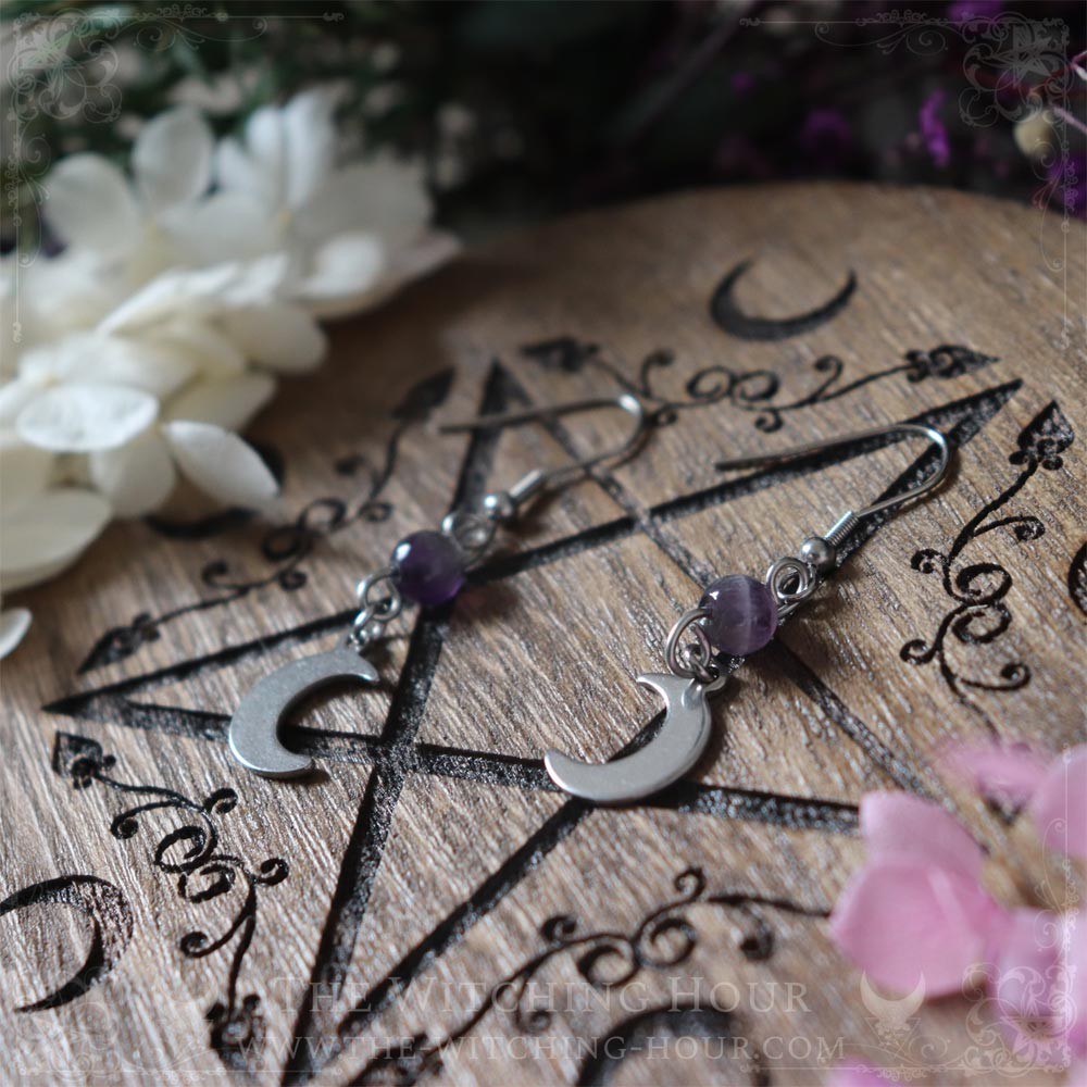 Boucles d'oreilles croissants de lune en améthyste