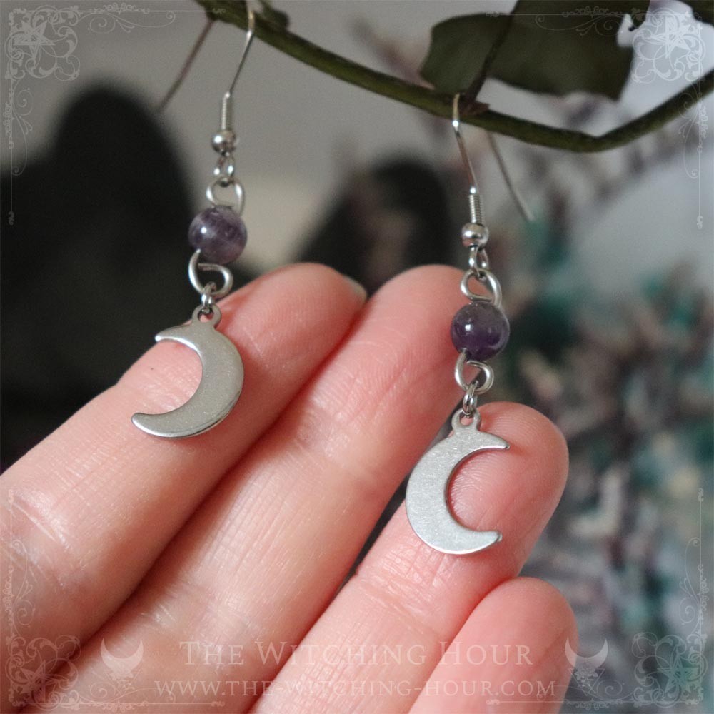 Boucles d'oreilles croissants de lune en améthyste