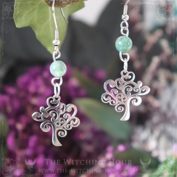 Tree of life earrings with moss agate