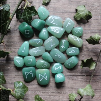Handmade green aventurine runes