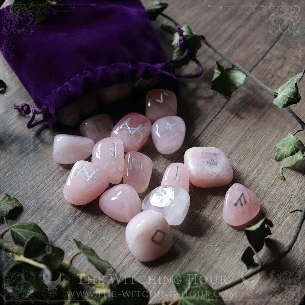 Handmade rose quartz runes