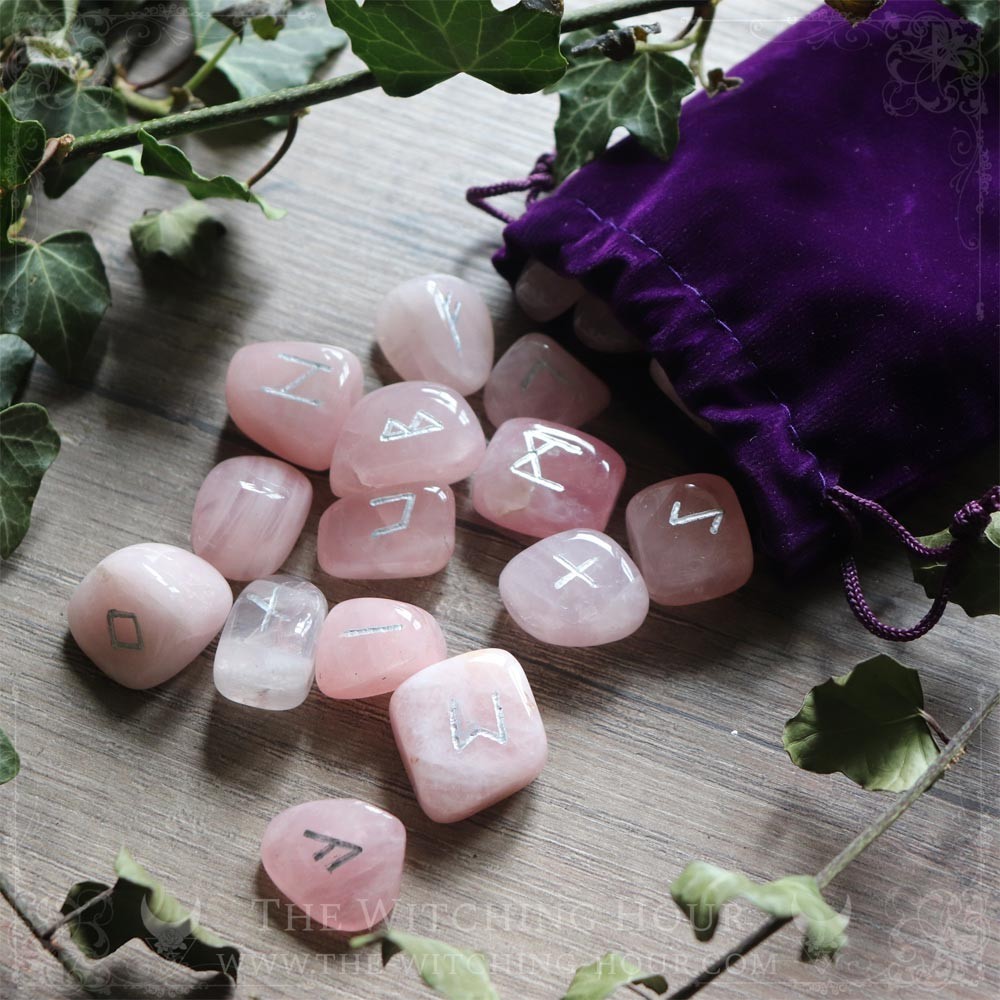 Handmade rose quartz runes