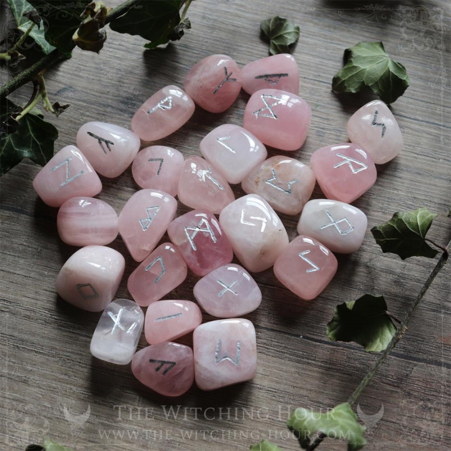 Handmade rose quartz runes