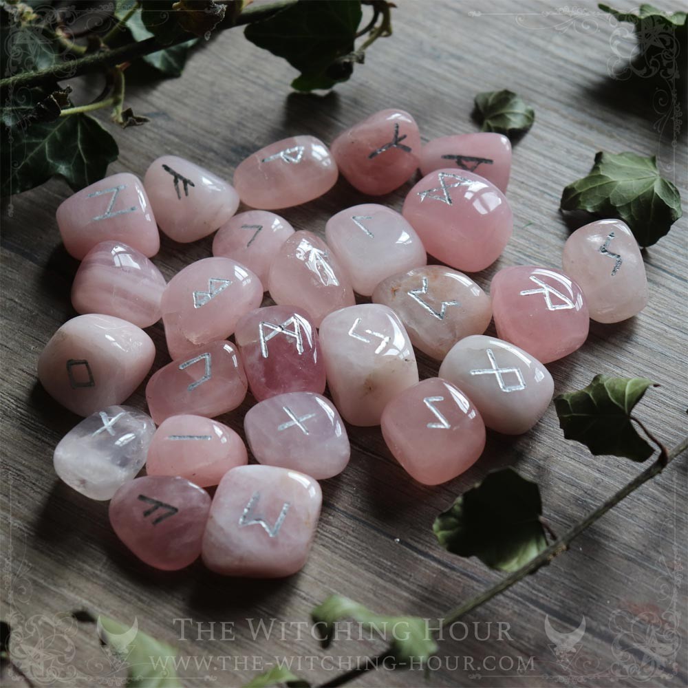 Handmade rose quartz runes