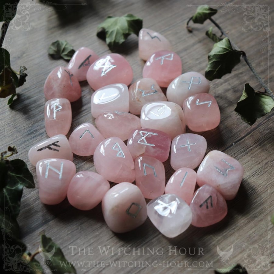 Handmade rose quartz runes