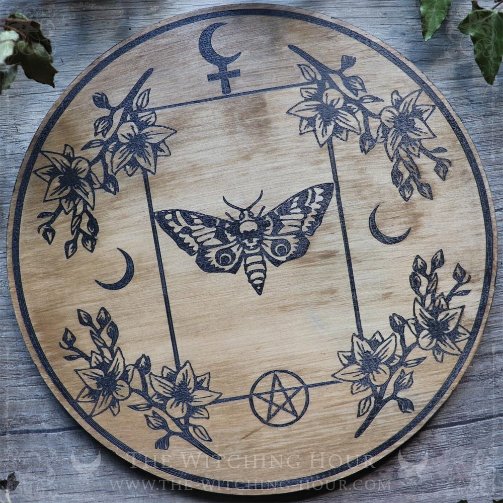 Planche De Spiritisme Pour Chat Avec Pendule - Bois, Thème Soleil Et Lune - Divination, Décision, Fun Entre Amis