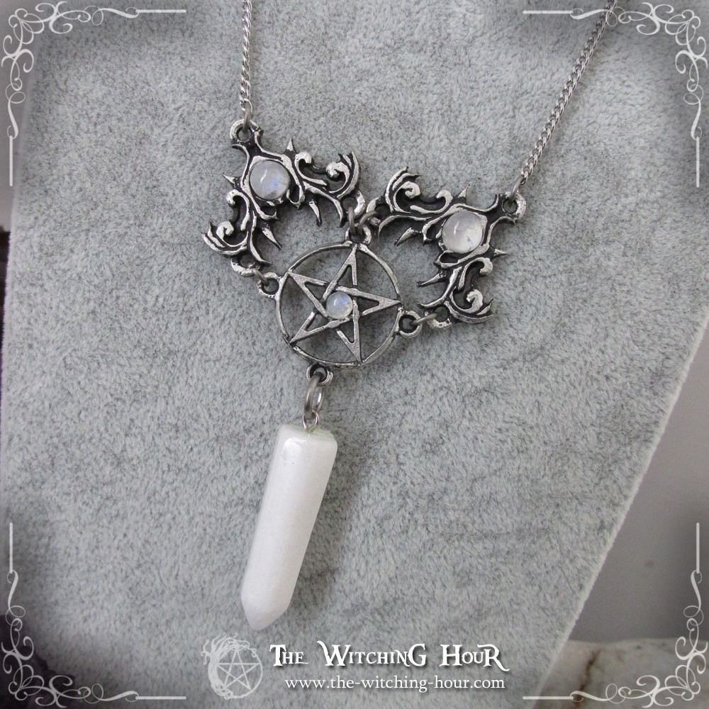 Collier pentacle "Aradia" - jade blanc