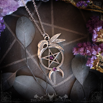 Pendentif pentacle et crâne de corbeau