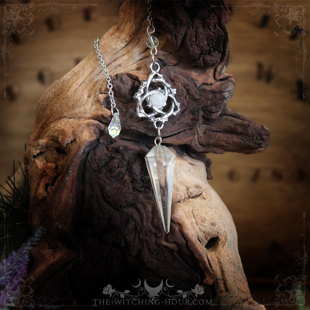 Rock crystal celtic knot pendulum