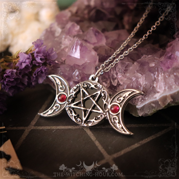 Pendentif pentacle inversé et croissants de lune