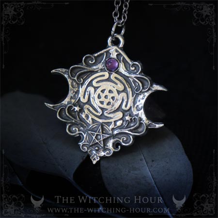 Pendentif roue d'Hecate et triple lune en améthyste